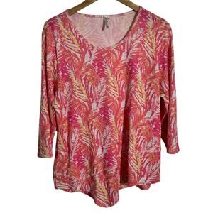 Lulu B Tropical Boho Blouse Top Women XL Pink Asymmetrical Coastal Beach Vacay